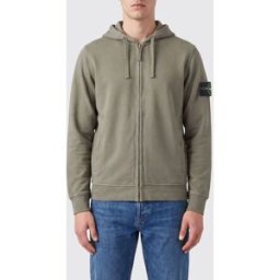 Stone Island Felpa full-zip in cotone con cappuccio e patch logo Compass Verde Taglia M
