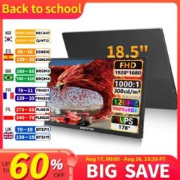 HGFRTEE Monitor portatile da 18,5 pollici, schermo grande da gioco a 120Hz, FHD 1080P ADS-IPS, sincronizzazione adattiva (Freesync), display esteso per laptop con porta Type-C HDMI e supporto