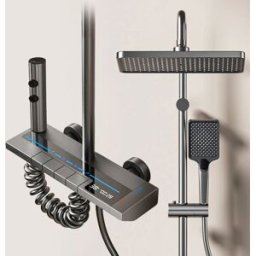 NONE Set doccia Space in alluminio Sistema doccia con display digitale Pulsante pianoforte, rubinetto da bagno con luce ambientale e soffione doccia