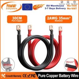 PowMr Cavo di collegamento batteria EU 2 AWG 35mm² in rame morbido intrecciato con capocorda M10 per impieghi gravosi per inverter, auto, solare, UPS, nautica, barca