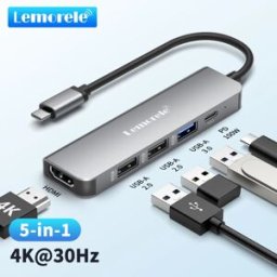 lemorele TC101 Hub USB C 5 in 1 Docking station HDMI 4K 100W PD USB 3.0 5Gbps per MacBook/Dell/HP/Lenovo Dock in alluminio