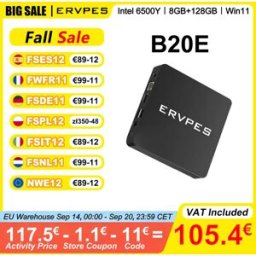 ERVPES B20E Mini PC 8GB RAM 128GB SSD Intel 6500Y Windows 11 BT5.0 Apollo Lake Computer Desktop Micro Dual Band Wi-Fi HDMI