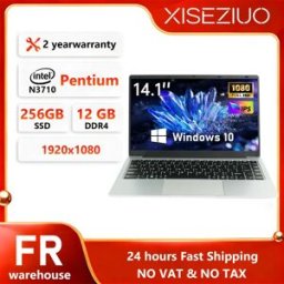 XISEZIUO Laptop 14.1 Pollici Intel N3710 Quad Core 12GB RAM 256GB SSD Windows 10 Notebook Computer Display IPS FHD 1080P Ultrabook Portatile 180° ° Mini Laptop PC con WiFi, Bluetooth, HDMI, USB 3.0, Batteria
