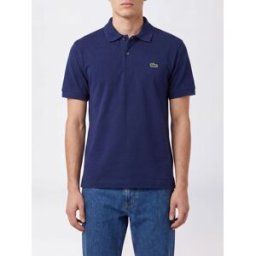 Lacoste Polo classica a maniche corte in cotone con logo patch Blue Taglia 4