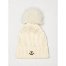 Moncler Cappello da bambino in lana a coste con pompon e patch logo Bianco Taglia S