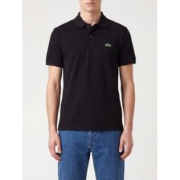 Lacoste Polo classica a maniche corte in cotone con logo patch Nero Taglia 6