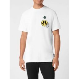 Philipp Plein T-shirt in jersey di cotone con patch logo Hexagon Bianco Taglia 3XL