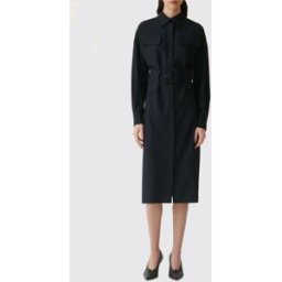 Fabiana Filippi Abito chemisier midi in misto lana con cintura in vita Blue Taglia 40