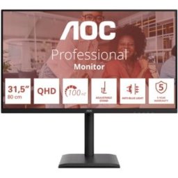 AOC Monitor 31,5 Led Ips Qhd 16:9 100hz 4ms 350 Cdm, Pivot, Dp/hdmi, Multimediale