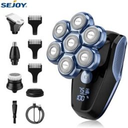 sejoy Rasoio Elettrico 6-in-1 7D per Uomini Calvi con Trimmer per Peli del Naso, Kit di Cura Maschile Multifunzionale Impermeabile