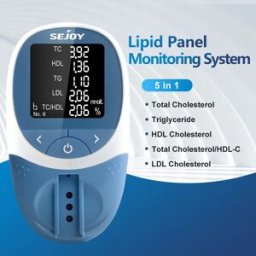 komwell Kit per test del colesterolo totale nel sangue 5 in 1 Kit per test trigliceridi Misuratore rapido per analisi dei lipidi nel sangue di grado professionale con 10 strisce