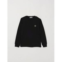 Stone Island T-shirt a maniche lunghe da bambino in cotone con logo patch Nero Taglia 12