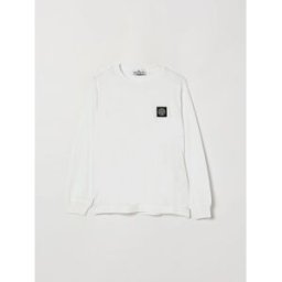 Stone Island T-shirt a maniche lunghe da bambino in cotone con logo patch Bianco Taglia 8