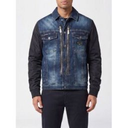 Philipp Plein Giacca di jeans in denim di cotone con colletto classico e bottoni Denim Taglia 3XL