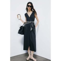 Patrizia Pepe Abito midi in popeline di cotone stretch nero 40