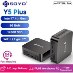 Soyo Y5 Plus Mini PC con CPU Intel Core i7 di quarta generazione, Windows 11 Pro, 8 GB di RAM, SSD M.2 da 128 GB, supporta due display 4K tramite USB-C, ideale per ufficio e aziende