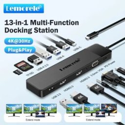 lemorele USB C HUB 13-in-1 Docking Station 4K 30Hz HDMI USB 3.0 PD 100W RJ45 VGA SD/TF Splitter USB Accessori per computer portatili
