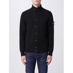 Stone Island Cardigan in misto lana vergine con collo alto e patch logo Nero Taglia S