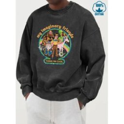teekossc My Imaginary Friends Stampe Felpa da uomo in cotone lavato Moda Abiti morbidi Felpe con cappuccio autunnali casual Top da uomo comodi e larghi