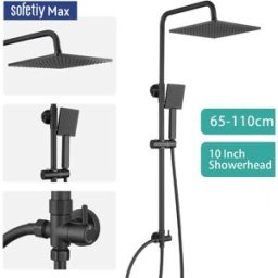 Sofetiy max Colonna Doccia Regolabile in Altezza, Nero Opaco, con Soffione a Pioggia da 25 cm, Doccetta, Deviatore in Ottone, 72-110 cm