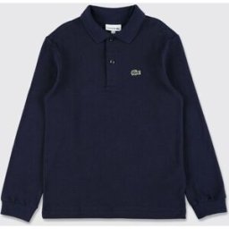 Lacoste Polo a maniche lunghe da bambino in cotone con patch logo Blue Navy Taglia 8