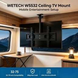 NONE Supporto TV da Soffitto WETECH W5532 Nero Telescopico Carico Pesante 65kg Per TV LED LCD da 32‑75 Pollici Altezza 60‑90cm VESA 100x100‑600x400 Supporto TV a Soffitto