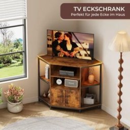 Dripex Mobile TV ad Angolo con Illuminazione LED, Cassettiera ad Angolo per Soggiorno Design Industriale, 105x50x79 cm Marrone Vintage
