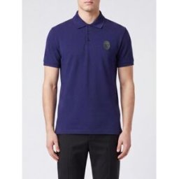 Versace Polo a maniche corte in piquet di cotone con patch Medusa Blue Navy Taglia L