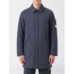 Stone Island Trench monopetto al ginocchio in nylon con logo patch Blue Navy Taglia XL