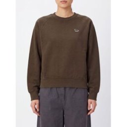 Maison Kitsuné Felpa girocollo in cotone con patch logo applicato Marrone Taglia S