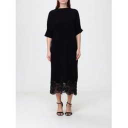 Fabiana Filippi Abito midi A-line in lana e seta con inserti in pizzo Nero Taglia 46