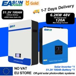 NONE EA Sun 48v Inverter Ibrido Powerwall 51.2v 100ah LiFePO4 Batteria BMS 16S Kit Solare 6200W Off Grid Inversor per Elettrodomestici