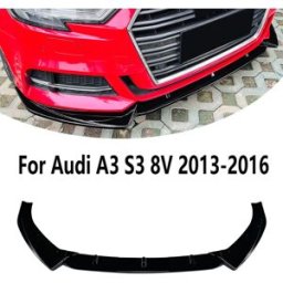 NONE Spoiler Anteriore Nero Lucido per Paraurti Auto Audi A3 S3 8V 2017-2020 TDI TFSI Berlina, Diffusore e Kit Carrozzeria