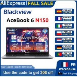 BLACKVIEW Laptop AceBook 6 con CPU Intel Twin Lake N150, Schermo IPS FHD+ da 15.6'', 16GB DDR4, 512GB SSD, Batteria da 36Wh, Notebook con Windows 11