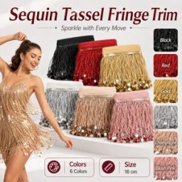 Meetee 5 Iarde di Nastro con Paillettes, Frange Decorative in Pizzo per Abiti Latini, Gonne, Tende, Accessori per Cucito Fai-da-Te