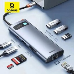 BASEUS Hub USB-C 4K 60Hz, da USB-C a HDMI, con porte SD, TF, Ethernet, ricarica rapida PD 100W, adattatore USB 3.0 per Macbook, laptop e tablet.