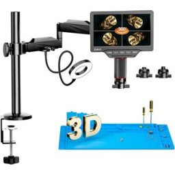 Elikliv EM3K-3D Max Microscopio Digitale 3D da 10.1' con Doppia Lente Magnetica HDMI 3K per Saldatura e Elettronica con Braccio Flessibile