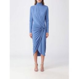Balmain Abito midi asimmetrico in jersey drappeggiato con collo alto Blue Navy Taglia 36