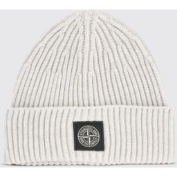 Stone Island Berretto beanie in lana vergine RWS a coste con patch logo Compass Beige Taglia OS