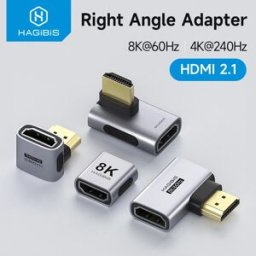 Hagibis Adattatore HDMI a HDMI ad angolo retto 90 gradi, da maschio a femmina, connettore HDMI 2.1, prolunga a L