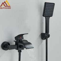 quyanre Rubinetto a cascata nero per vasca da bagno, miscelatore doccia a cascata a parete per vasca, acqua calda e fredda con doccetta a mano