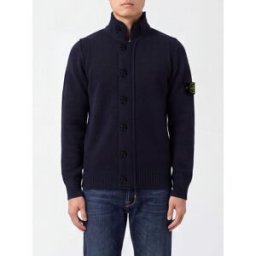 Stone Island Cardigan in misto lana vergine con collo alto e patch logo Blue Taglia M