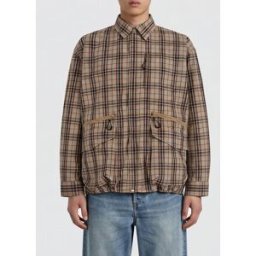 Comme Des Garçons Giacca a camicia in misto cotone tartan con tasche a toppa Beige Taglia L
