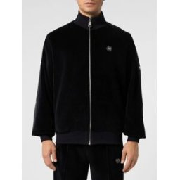 Philipp Plein Felpa in velluto con zip a collo alto e patch logo Hexagon Nero Taglia L