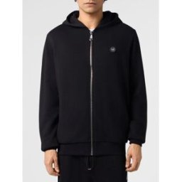 Philipp Plein Felpa con cappuccio e zip in cotone con logo patch Hexagon Nero 1 Taglia XL