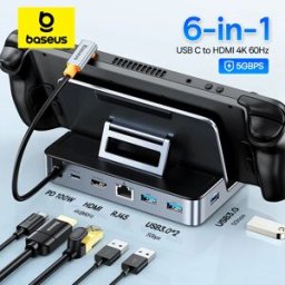BASEUS Docking station USB C per Steam Deck per Nintend Switch da tipo C a HDMI 4K a 60Hz RJ45 Gigabit PD 100W Tipo C Hub USB 3.0