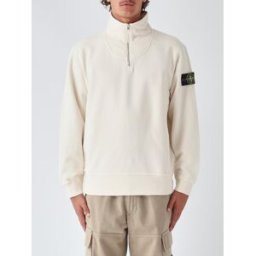 Stone Island Felpa in cotone con mezza zip, collo a imbuto e patch logo Compass Avorio Taglia L