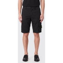 Stone Island Pantaloncini cargo in cotone stretch con patch logo Compass Nero Taglia 30