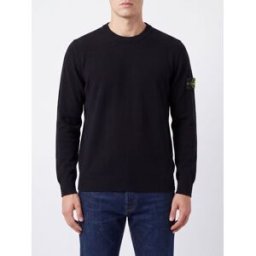 Stone Island Maglia girocollo in lana vergine con patch logo Compass Nero Taglia XL