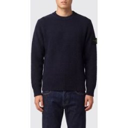 Stone Island Maglia girocollo in misto lana vergine con patch logo Compass Blue Taglia L